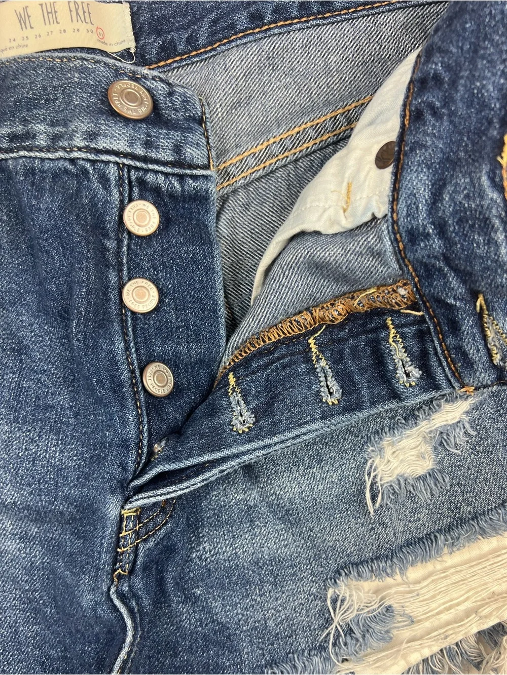 We The Free People Mid-Rise Heavily Distressed Cutoff Denim Short Shorts Boho 31